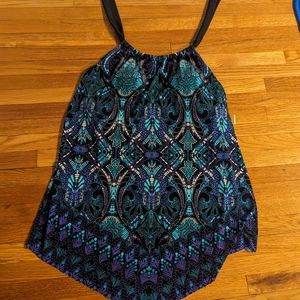 Aqua Green High Neck Angled Tankini Top